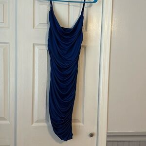 Ruched royal blue dress adjustable straps never worn size L
